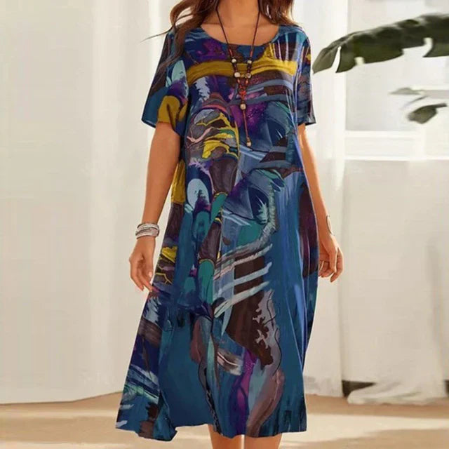 Isabella | Casual Zomerjurk met Handgeschilderd Patroon