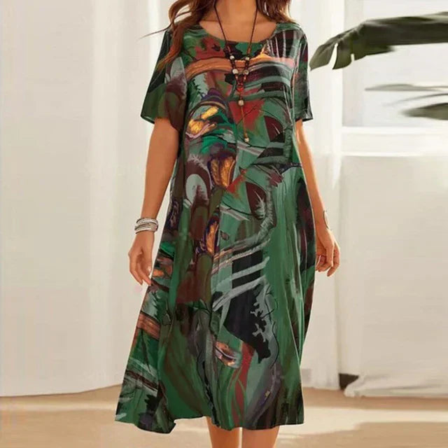 Isabella | Casual Zomerjurk met Handgeschilderd Patroon