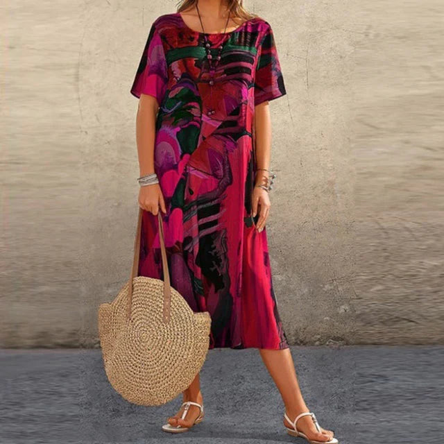 Isabella | Casual Zomerjurk met Handgeschilderd Patroon