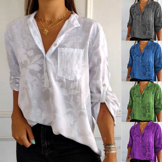 Floré-Shirt | Elegante bedruckte Bluse mit Vordertasche