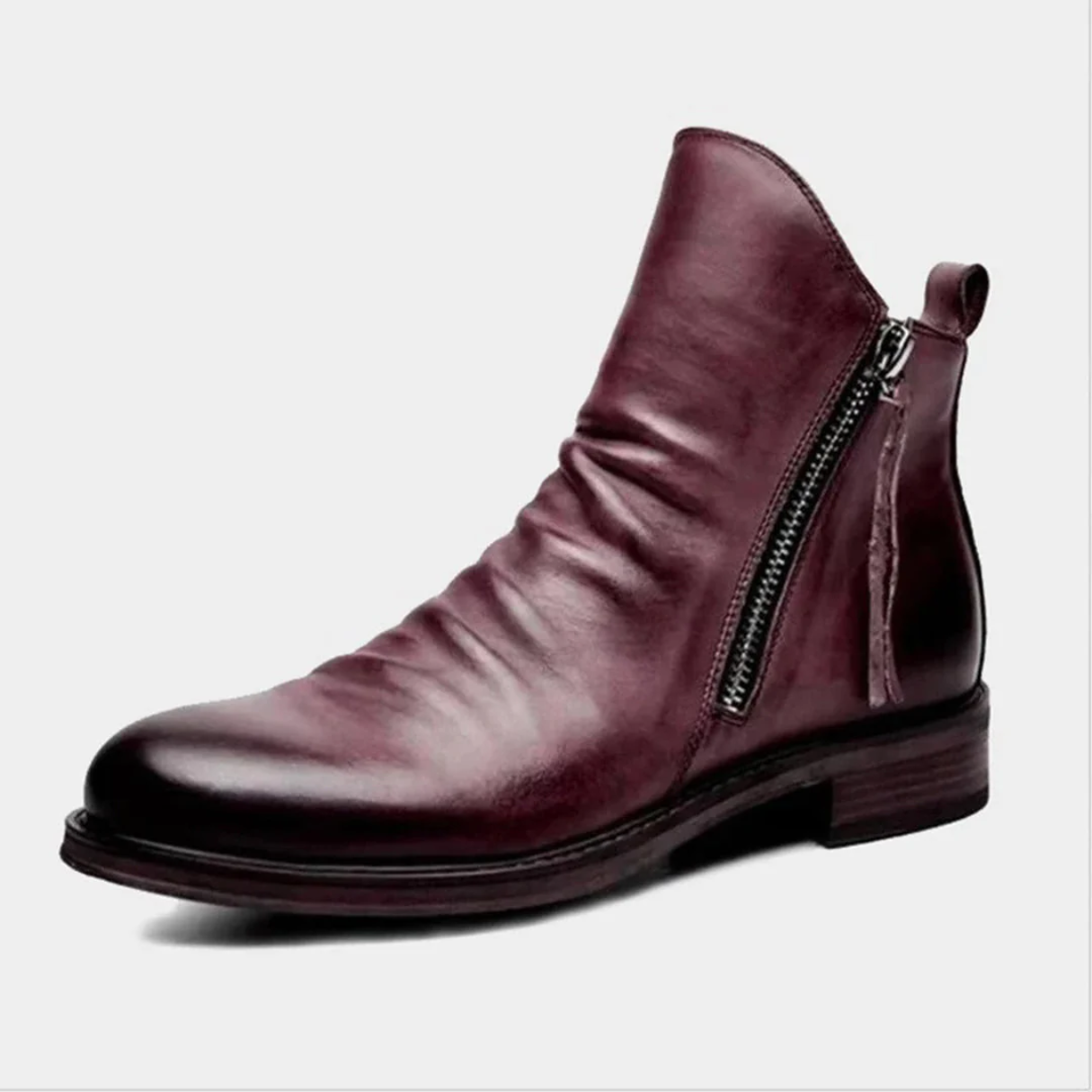 LuxeMax – Herren-Stiefeletten aus echtem Leder mit Reißverschluss und niedrigem Absatz, stilvolle Schuhe