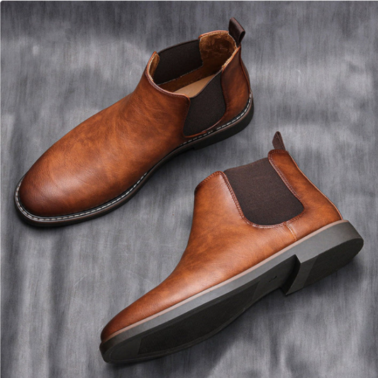 MenFit – Herren-Slip-On-Chelsea-Stiefel aus Leder mit elastischen Einsätzen, lässige Stiefeletten