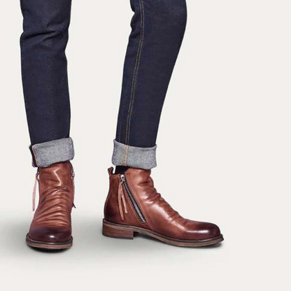 LuxeMax – Herren-Stiefeletten aus echtem Leder mit Reißverschluss und niedrigem Absatz, stilvolle Schuhe