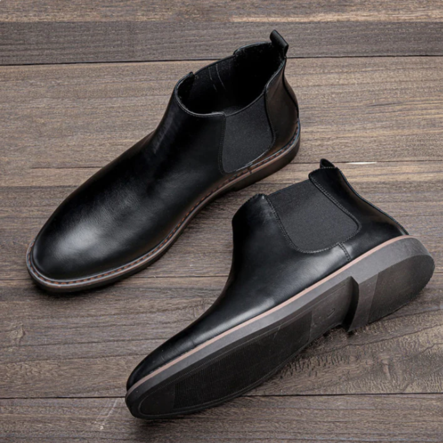 MenFit – Herren-Slip-On-Chelsea-Stiefel aus Leder mit elastischen Einsätzen, lässige Stiefeletten