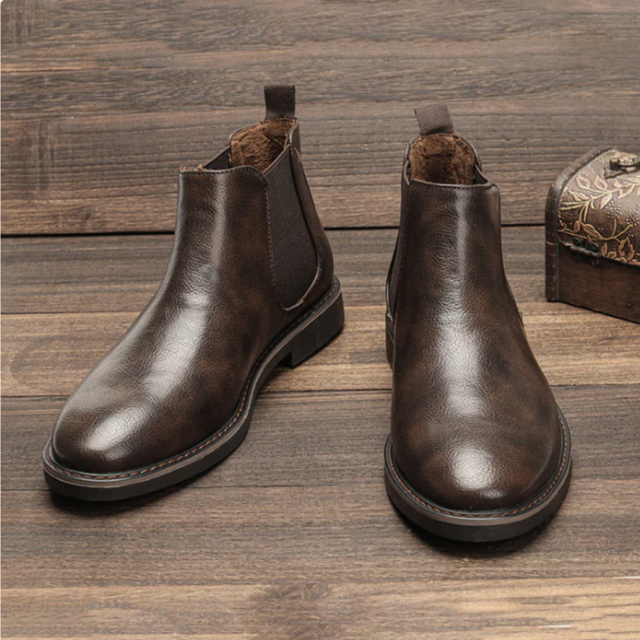 MenFit – Herren-Slip-On-Chelsea-Stiefel aus Leder mit elastischen Einsätzen, lässige Stiefeletten