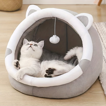 Luna | Entzückendes Katzenhaus aus Plüsch mit Ohren – warm und bequem für kleine Haustiere