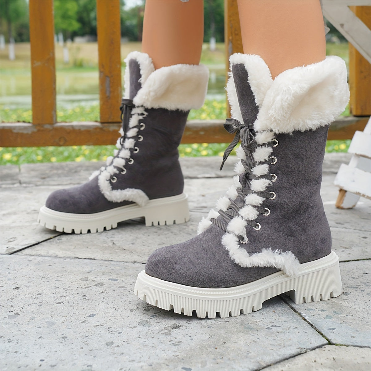 Nina – Feste, flauschige Plateaustiefel für Damen, mittelhohe Stiefel, rutschfeste Winter-Schneestiefel