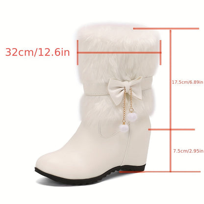 Anne – Preppy Damen-Winterstiefel, zum Hineinschlüpfen, warmes Futter, Schleifen- und Pompom-Details