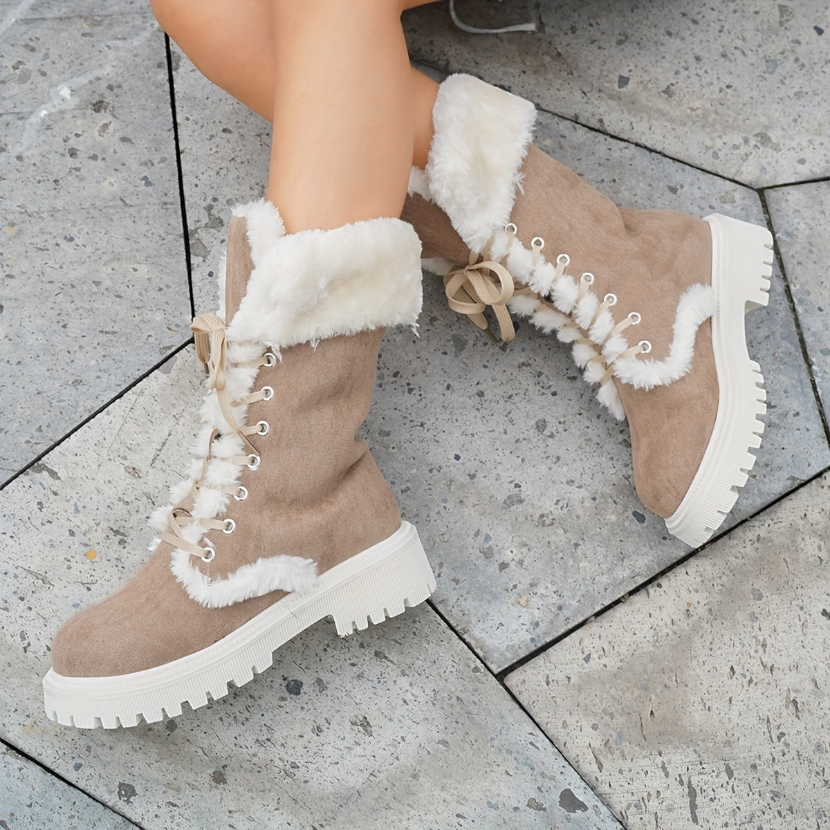 Nina – Feste, flauschige Plateaustiefel für Damen, mittelhohe Stiefel, rutschfeste Winter-Schneestiefel