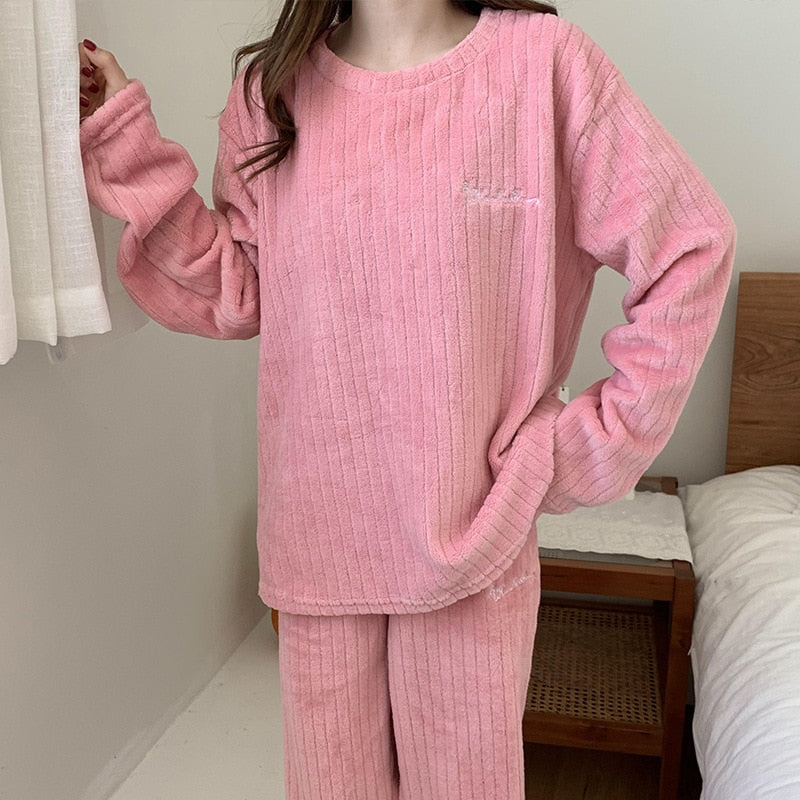 Bequemes Coral-Fleece-Pyjama-Set | Warme zweiteilige Loungewear