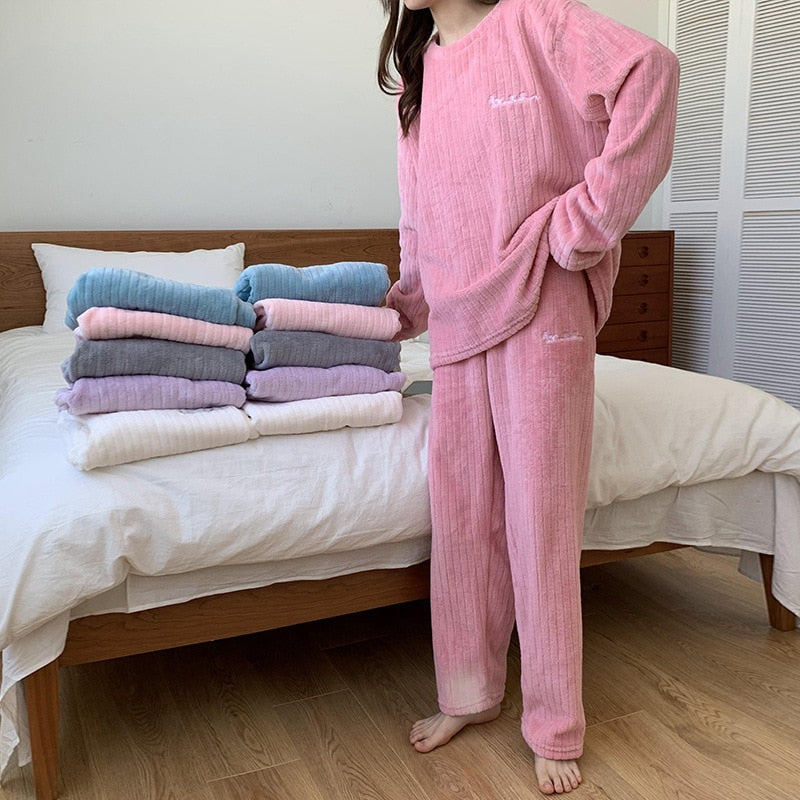 Bequemes Coral-Fleece-Pyjama-Set | Warme zweiteilige Loungewear