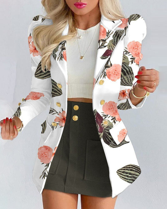 Emma | Stijlvolle Bloemenprint Blazer en Rok Set