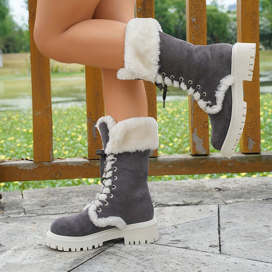 Nina – Feste, flauschige Plateaustiefel für Damen, mittelhohe Stiefel, rutschfeste Winter-Schneestiefel