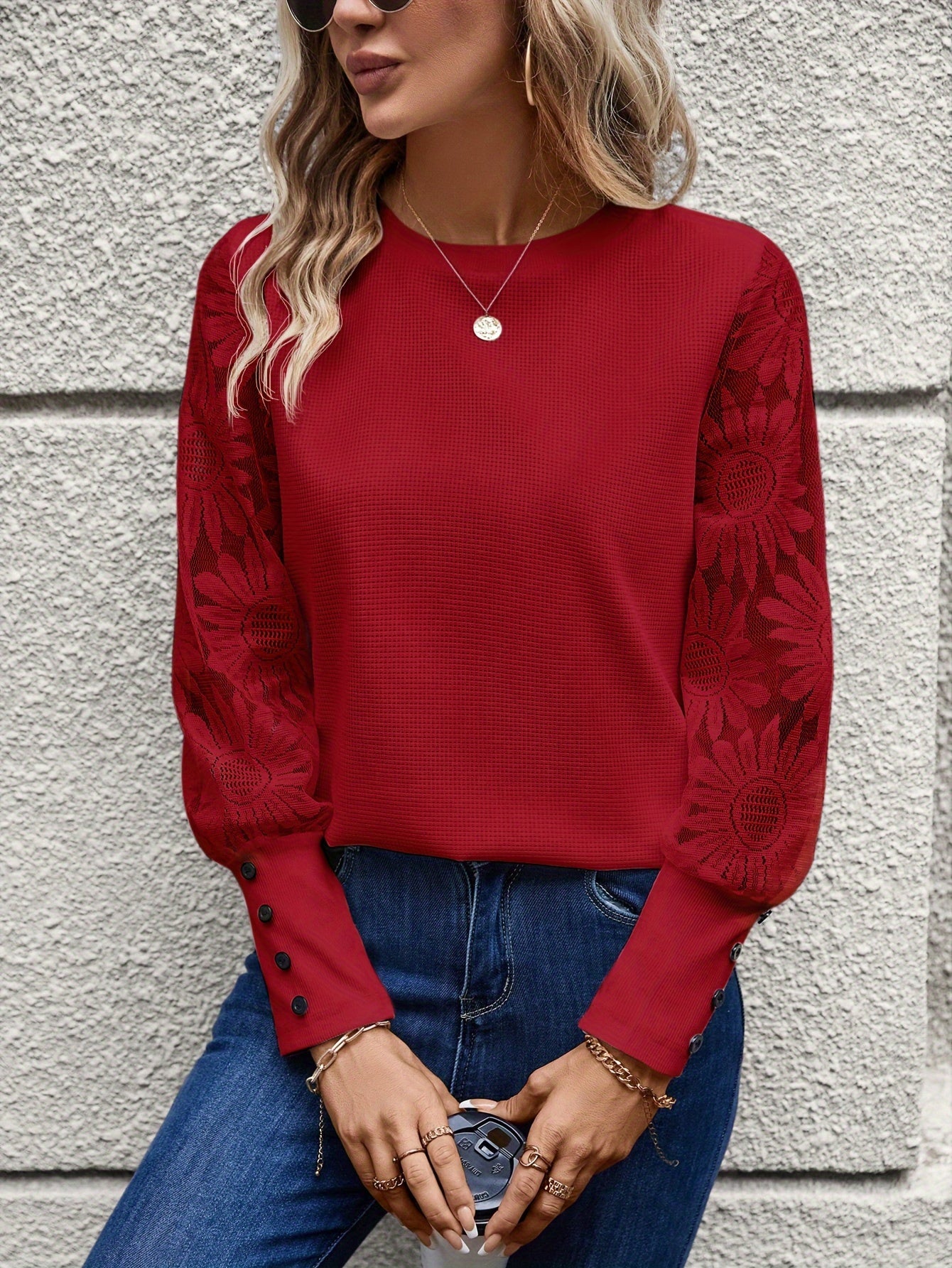 Emily | Floral Lace Splicing Elegant T-Shirt