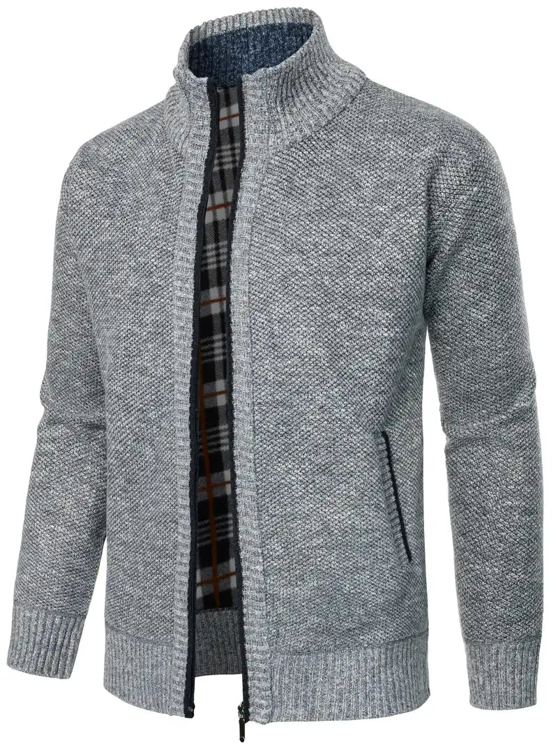 Oliver | Lässiger Cardigan mit durchgehendem Reißverschluss, Patchwork und thermischer regulärer Passform