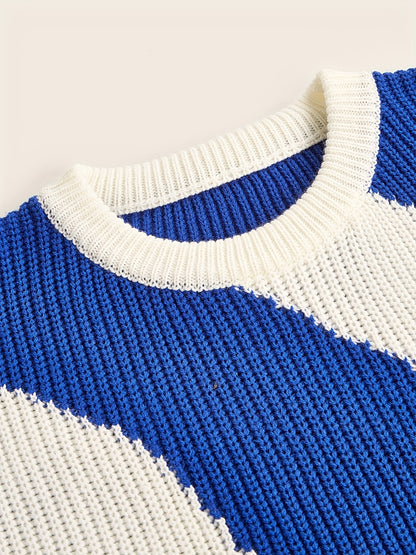 Ben | Knitted Color Block Kabeltrui met Golfpatroon voor Herfst en Winter