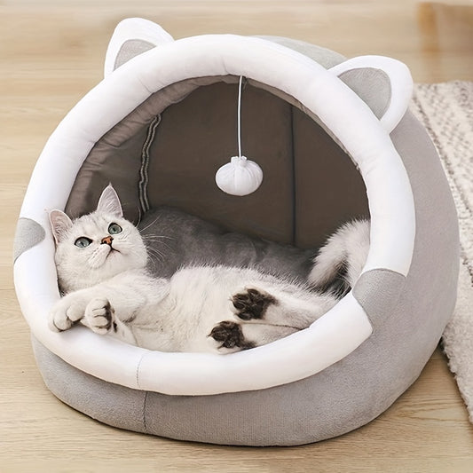 Luna | Schattig Pluche Kattenhuis met Oortjes – Warm en Comfortabel voor Kleine Huisdieren