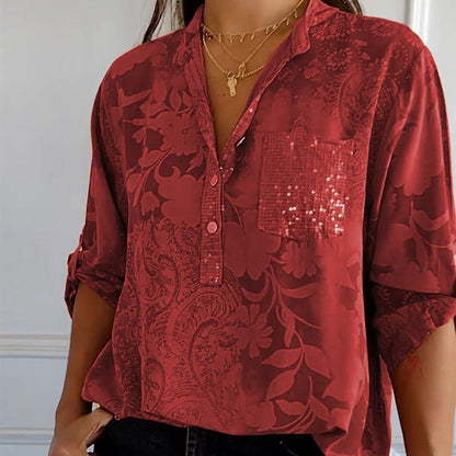 Floré-Shirt | Elegante bedruckte Bluse mit Vordertasche